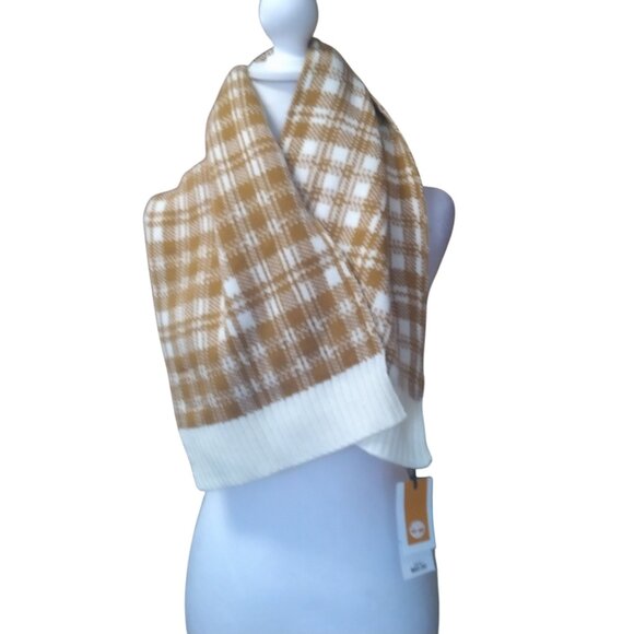 Timberland Unisex Outdoor Winter/Fall Checked Brown Cream Scarf 66 x 10" NEW - Picture 2 of 5